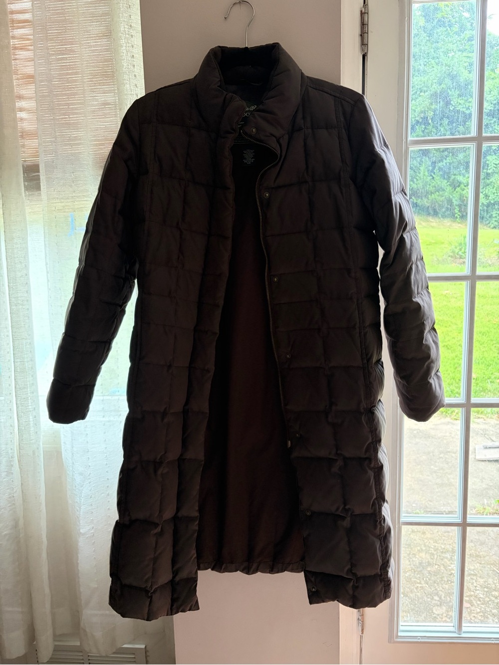 Brown Longline Goose Down Insulated Puffer Coat